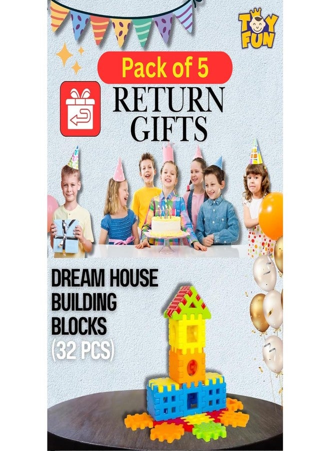 TOY FUN Pack of 5 Dream House Building Toy Blocks - 32 Pieces, Perfect DIY Birthday Return Gift for Kids Aged 3-10, Multicolor, Non-Toxic - Image 4